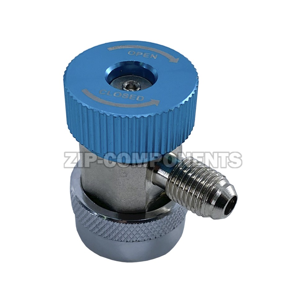 Муфта быстросъемная для автокондиционера QC-LA для R134a с краном, 1/4" SAE 90° male, низкое давление
